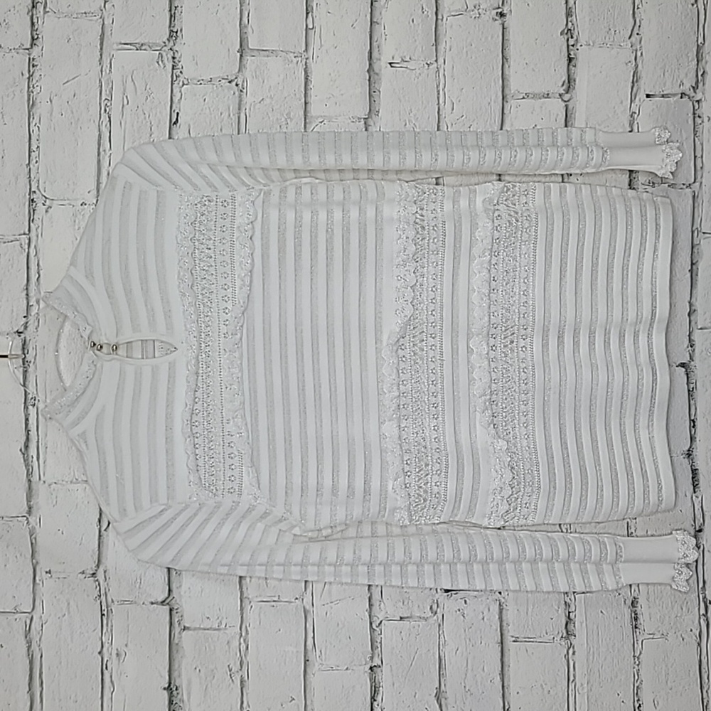 Cinq a Sept Antonia High Neck Long Sleeve Tiered Ruffle Lacey Blouse in White - Picture 17 of 17